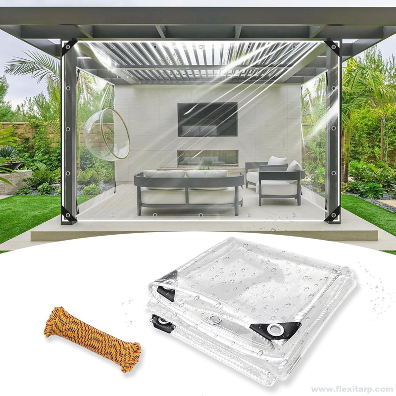 Clear Tarp 8x10 ft, Heavy Duty Clear Waterproof Tarp with Grommets, Thickened Tear Resistant PVC Vinyl Tarps